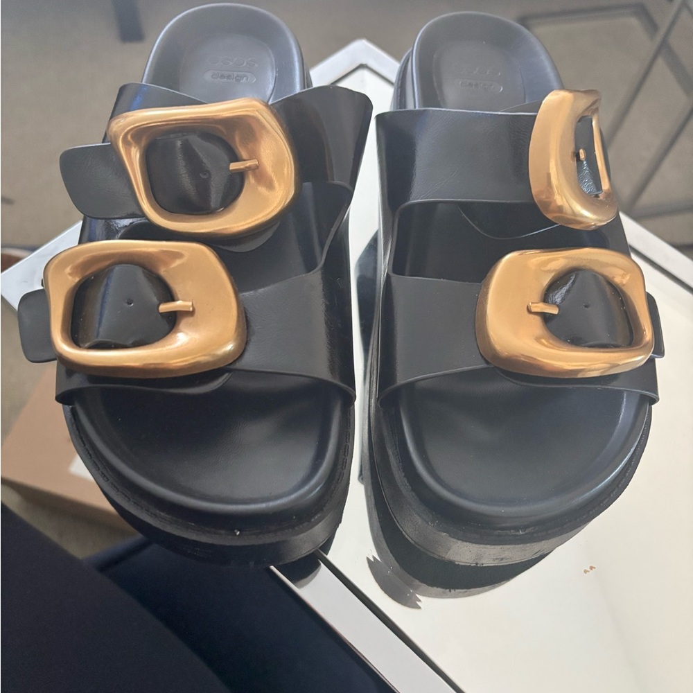 ASOS Black Sandals with Gold Buckles